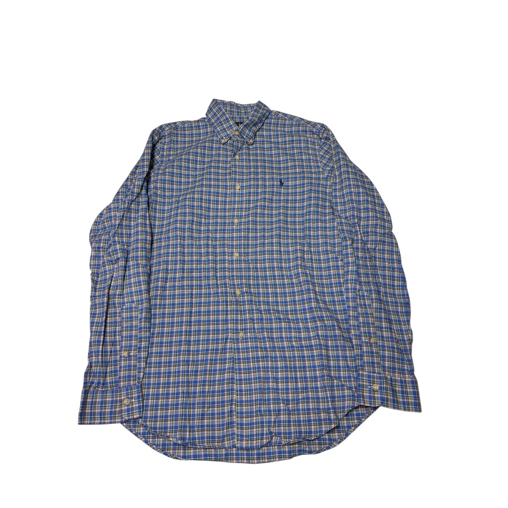Ralph Lauren Plaid Button Down Shirt Men's Medium Blue‎ Green Tan Long Sleeve